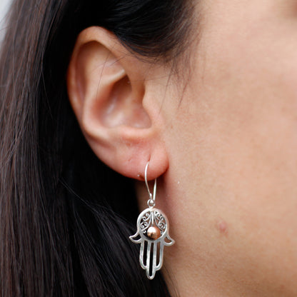 Silver & Gold Earrings- Hamsa - Cosmic Serenity Shop