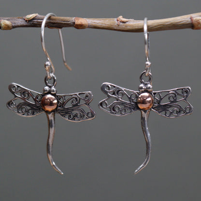 Silver & Gold Earrings - Dragonflies - Cosmic Serenity Shop
