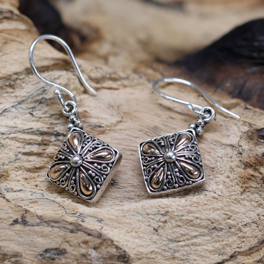 Silver & Gold Earrings- Square Drop - Cosmic Serenity Shop