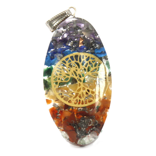 Orgonite Power Pendant - 7 Stone Chakra Oval with Tree - Cosmic Serenity Shop