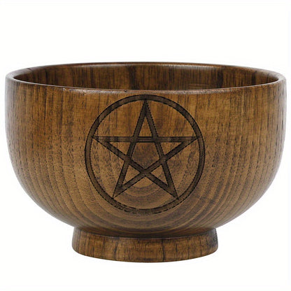 Wooden Bowl Candle Holder - Pentacle Goddess - Cosmic Serenity Shop