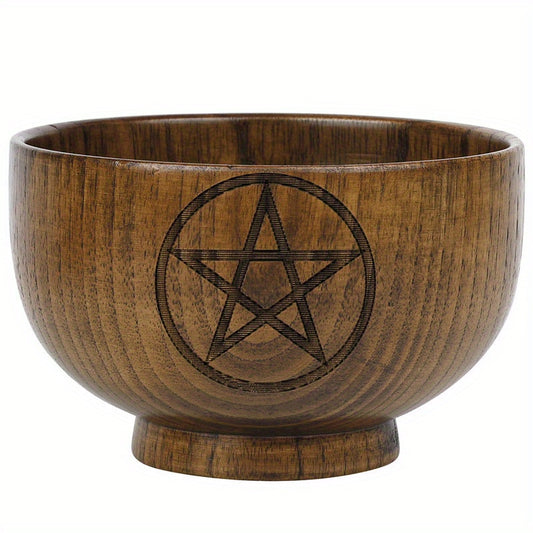 Wooden Bowl Candle Holder - Pentacle Goddess - Cosmic Serenity Shop