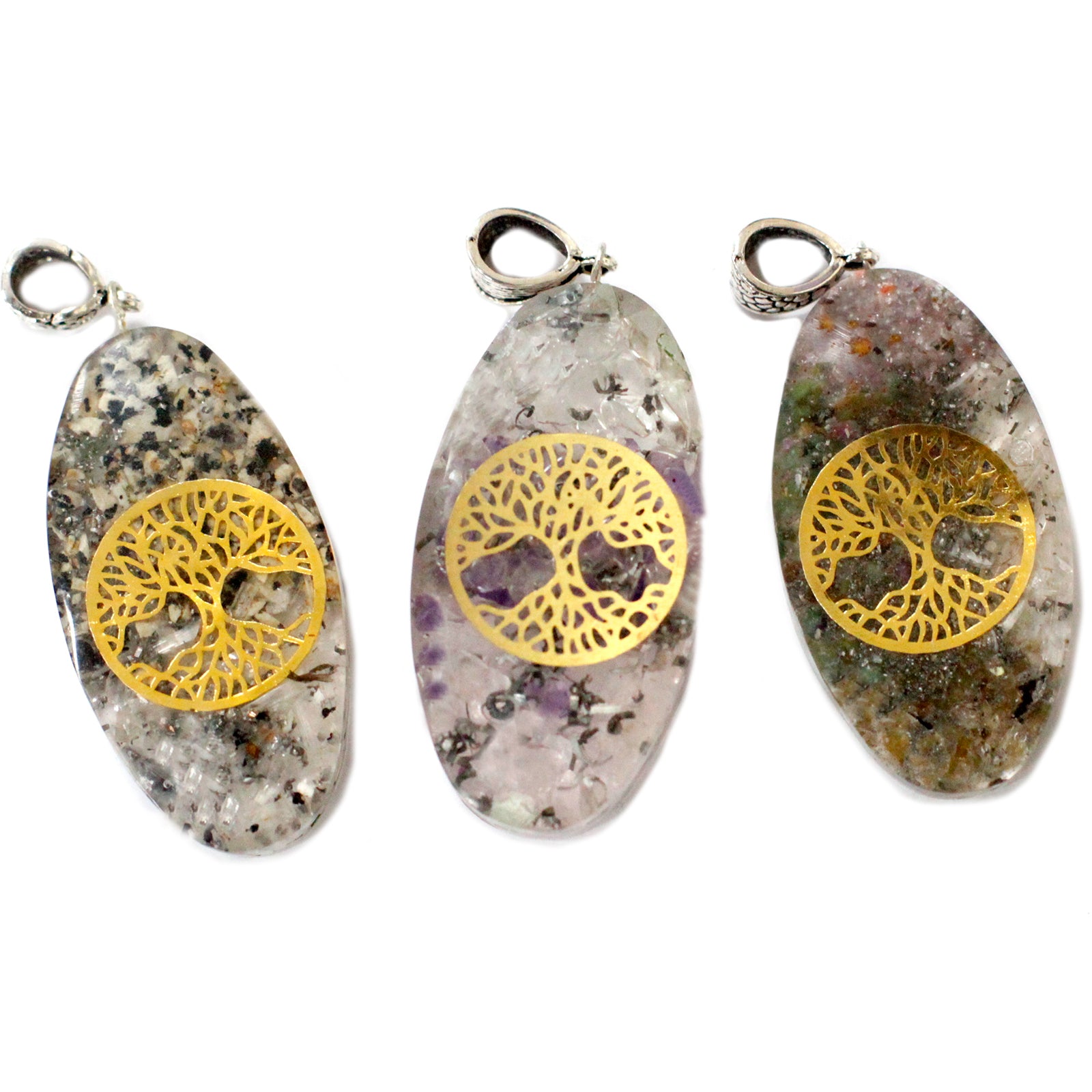 Orgonite Power Pendant - 7 Stone Chakra Oval with Tree - Cosmic Serenity Shop