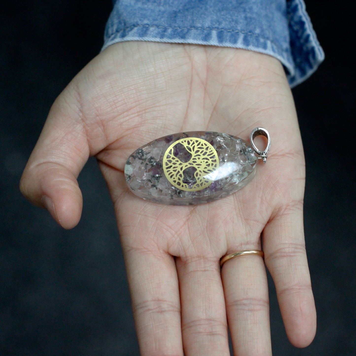 Orgonite Power Pendant - 7 Stone Chakra Oval with Tree - Cosmic Serenity Shop