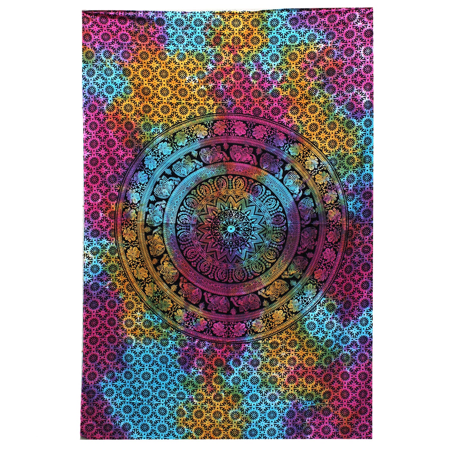 Double Cotton Bedspread + Wall Hanging - Mandala Elephant