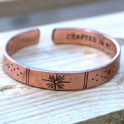 Copper Tibetan Inspiration Unisex Bracelet - Sunrise, Galaxy, Stars, Earth