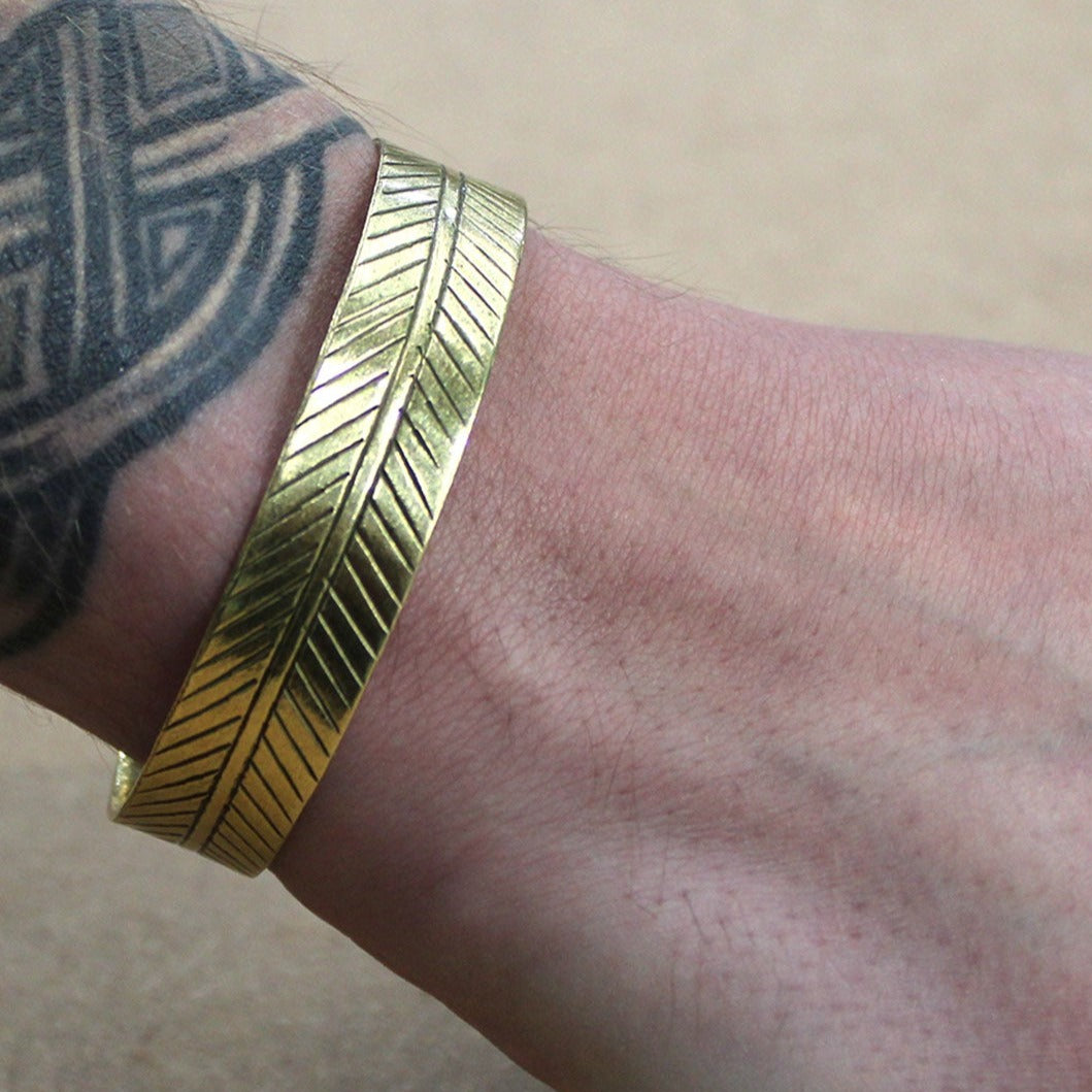 Brass Tibetan Bracelet - Wide Tribal Leaf - Cosmic Serenity Shop