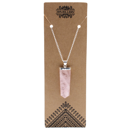 Indian Gemstone Flat Pencil Pendant - Rose Quartz