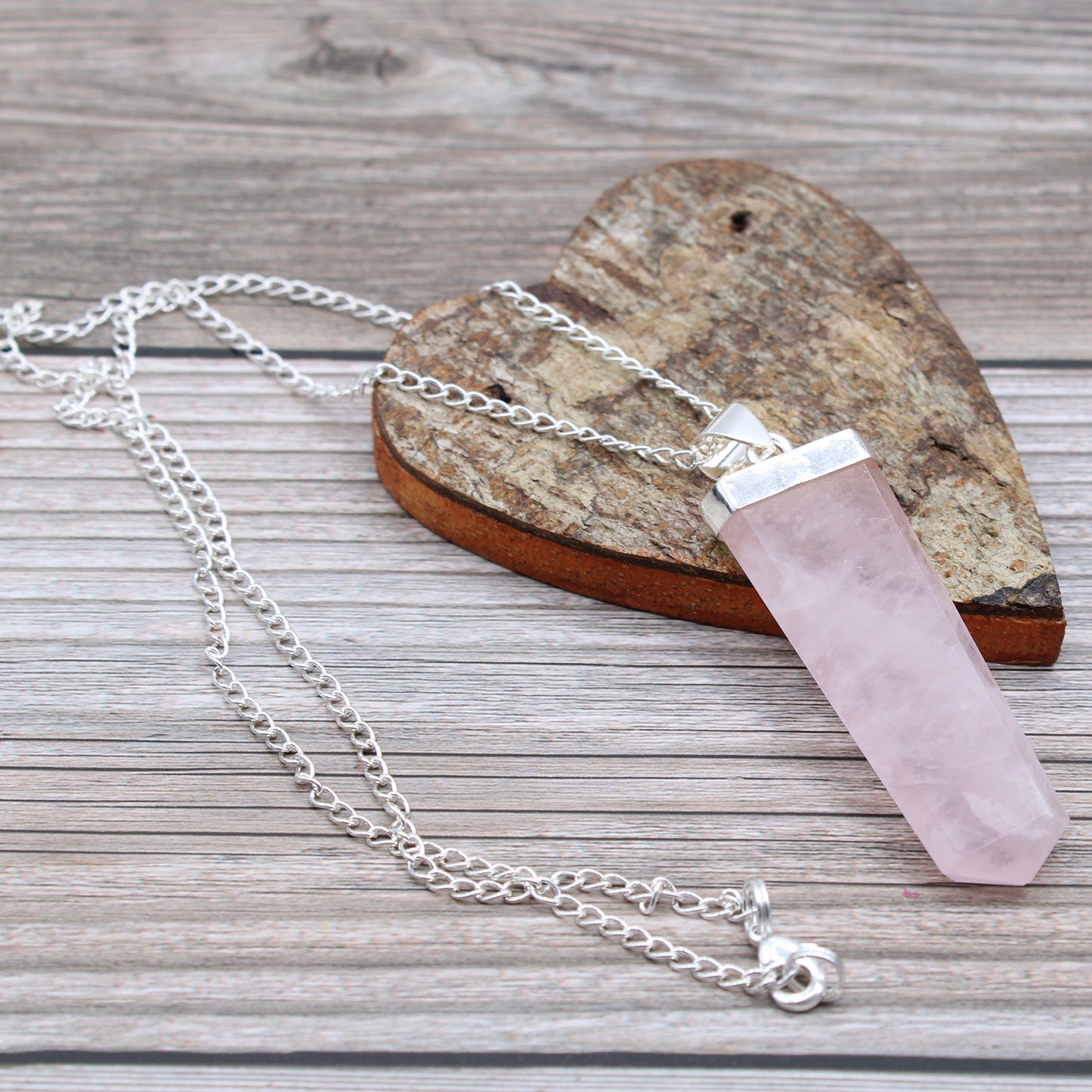 Indian Gemstone Flat Pencil Pendant - Rose Quartz