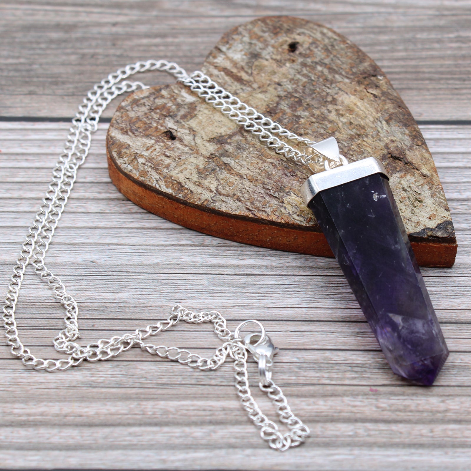 Indian Gemstone Flat Pencil Pendant - Amethyst