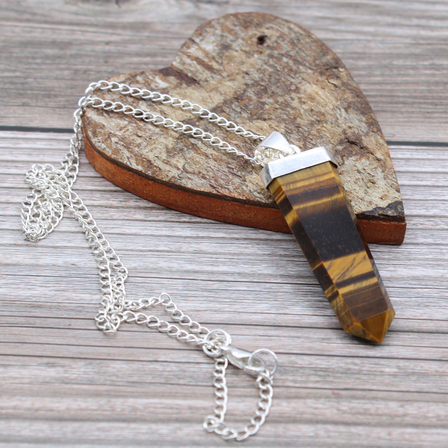 Indian Gemstone Flat Pencil Pendant - Tiger Eye