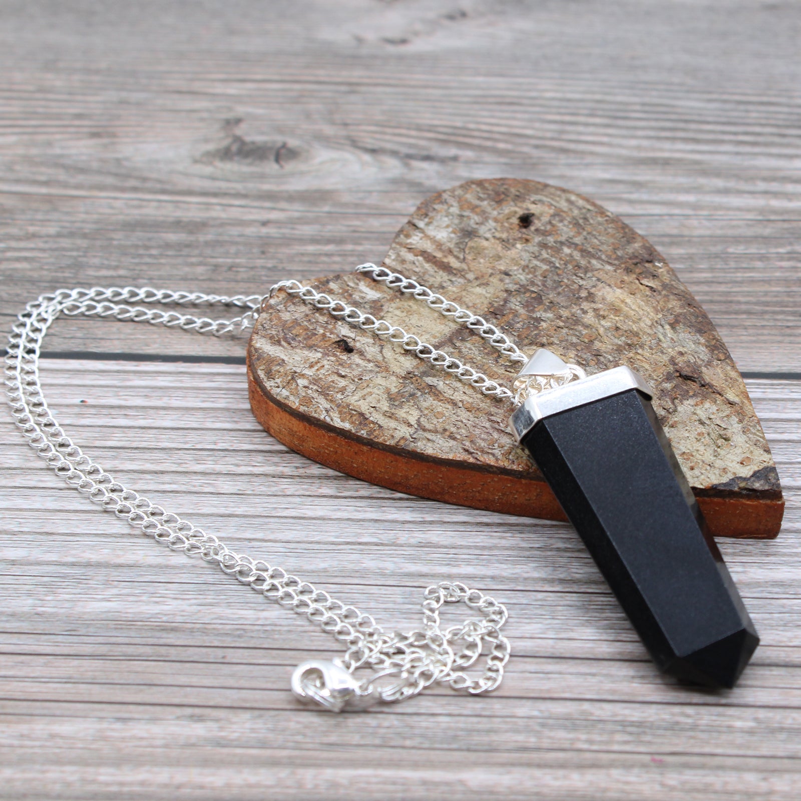 Indian Gemstone Flat Pencil Pendant - Black Agate