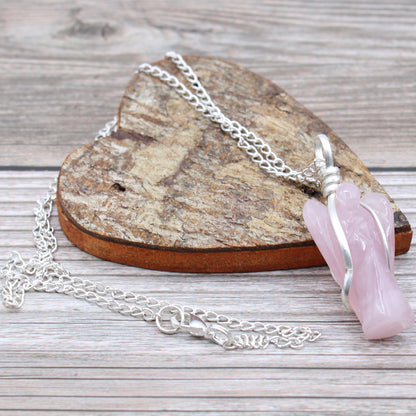 Indian Gemstone Guardian Angel Pendant - Rose Quartz