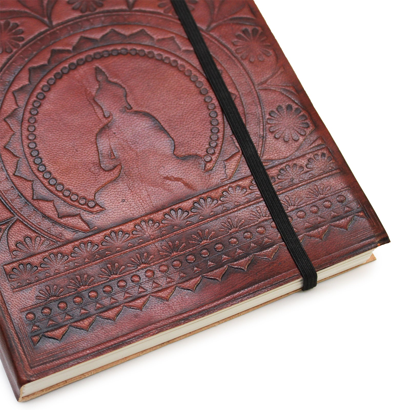 Small Leather Notebook with Strap - Tibetan Mandala