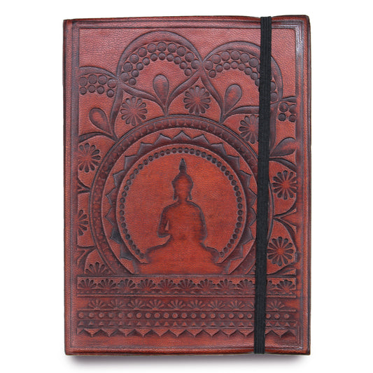 Small Leather Notebook with Strap - Tibetan Mandala