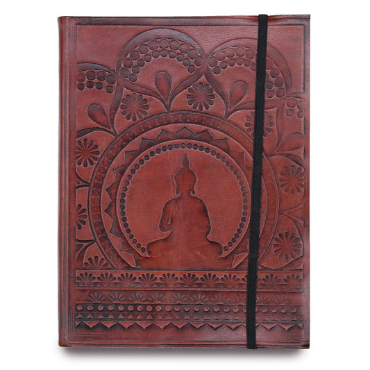Medium Leather Notebook with Strap - Tibetan Mandala