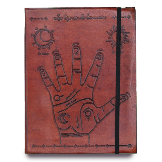 Medium Leather Notebook with Strap - Palmistry