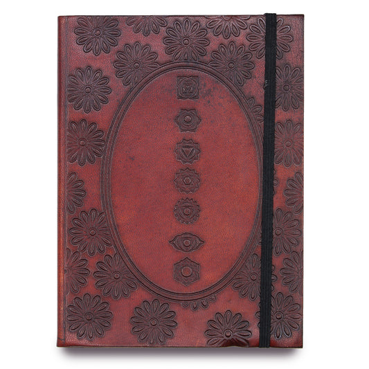 Small Leather Notebook with Strap - Chakra Mandala