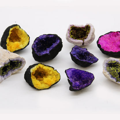 Colored Calcite Geodes - Black Rock - Turquoise / Purple - CosmicSerenityShop.com