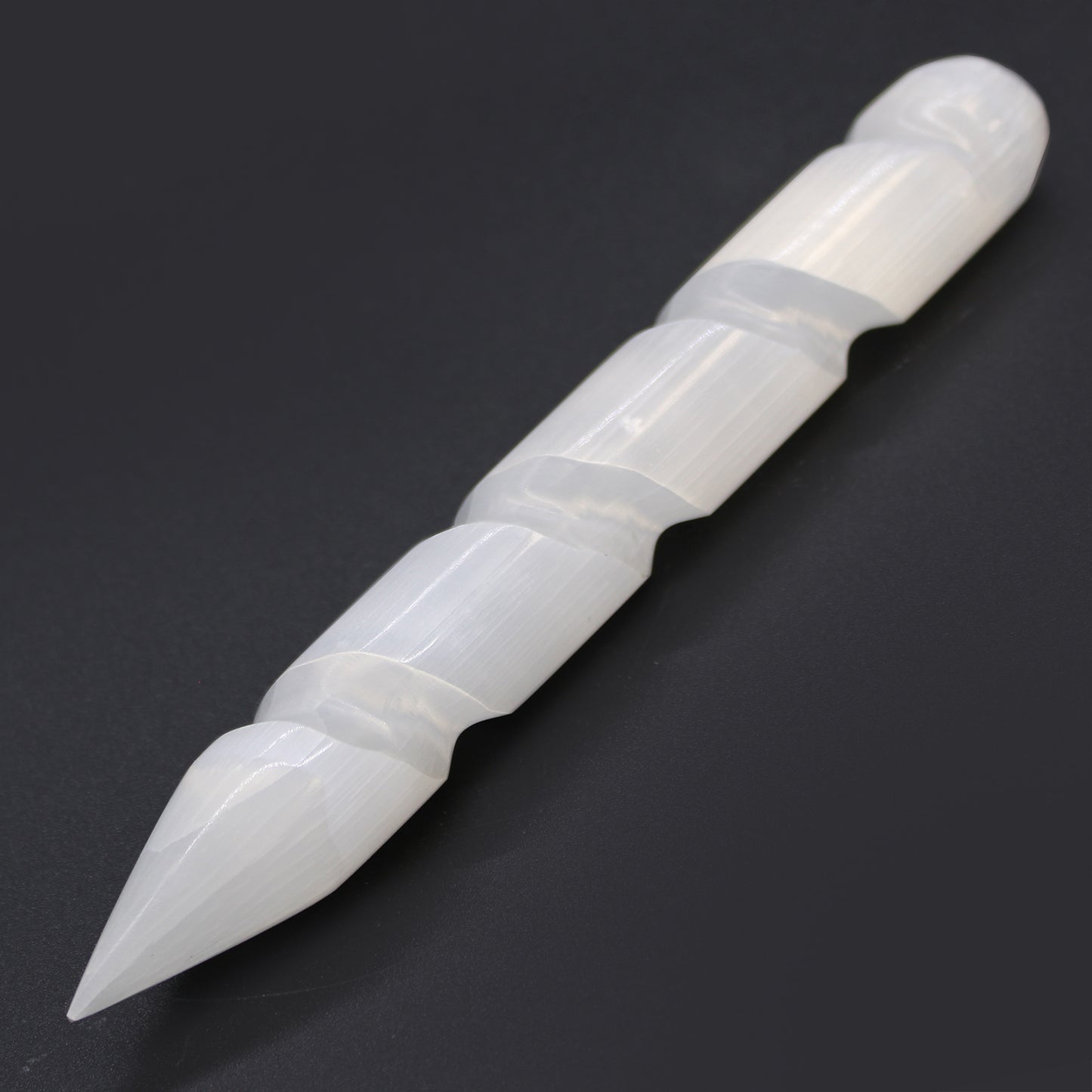 Selenite Spiral Wand - 16 cm - Point One End