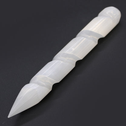 Selenite Spiral Wand - 16 cm - Point One End