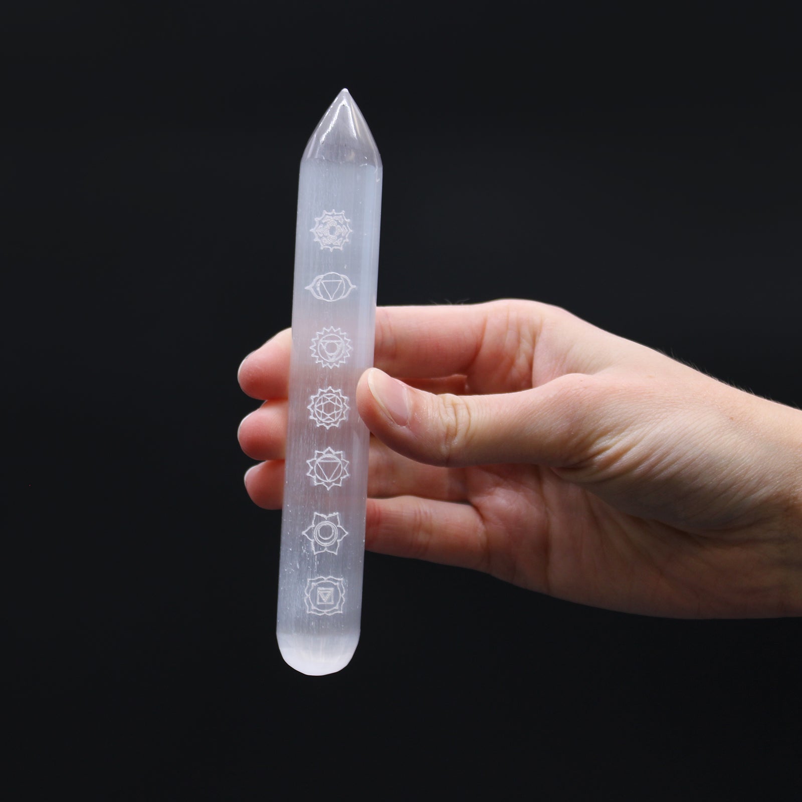 Selenite Wand - 16 cm (Point One End) 7 Chakra - Cosmic Serenity Shop