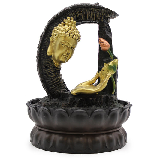 Golden Buddha & Lotus Tabletop Water Fountain, Cosmic Serenity Shop