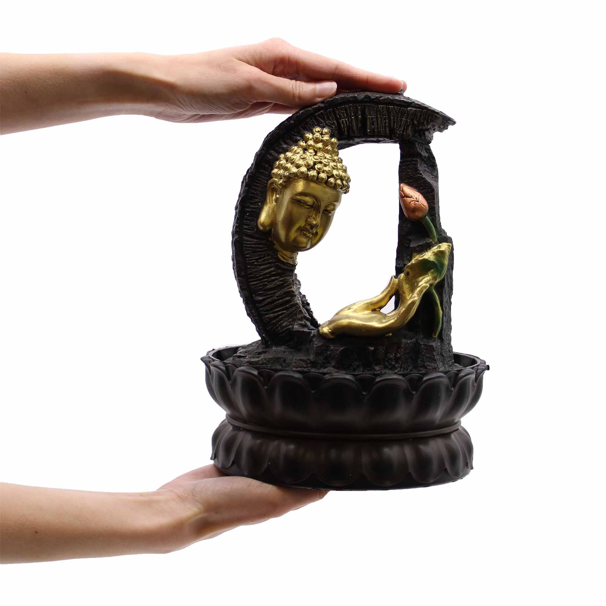 Golden Buddha & Lotus Tabletop Water Fountain, Cosmic Serenity Shop