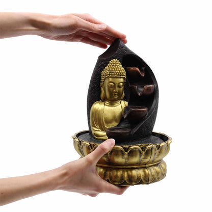Golden Buddha & Pouring Pots Tabletop Water Fountian