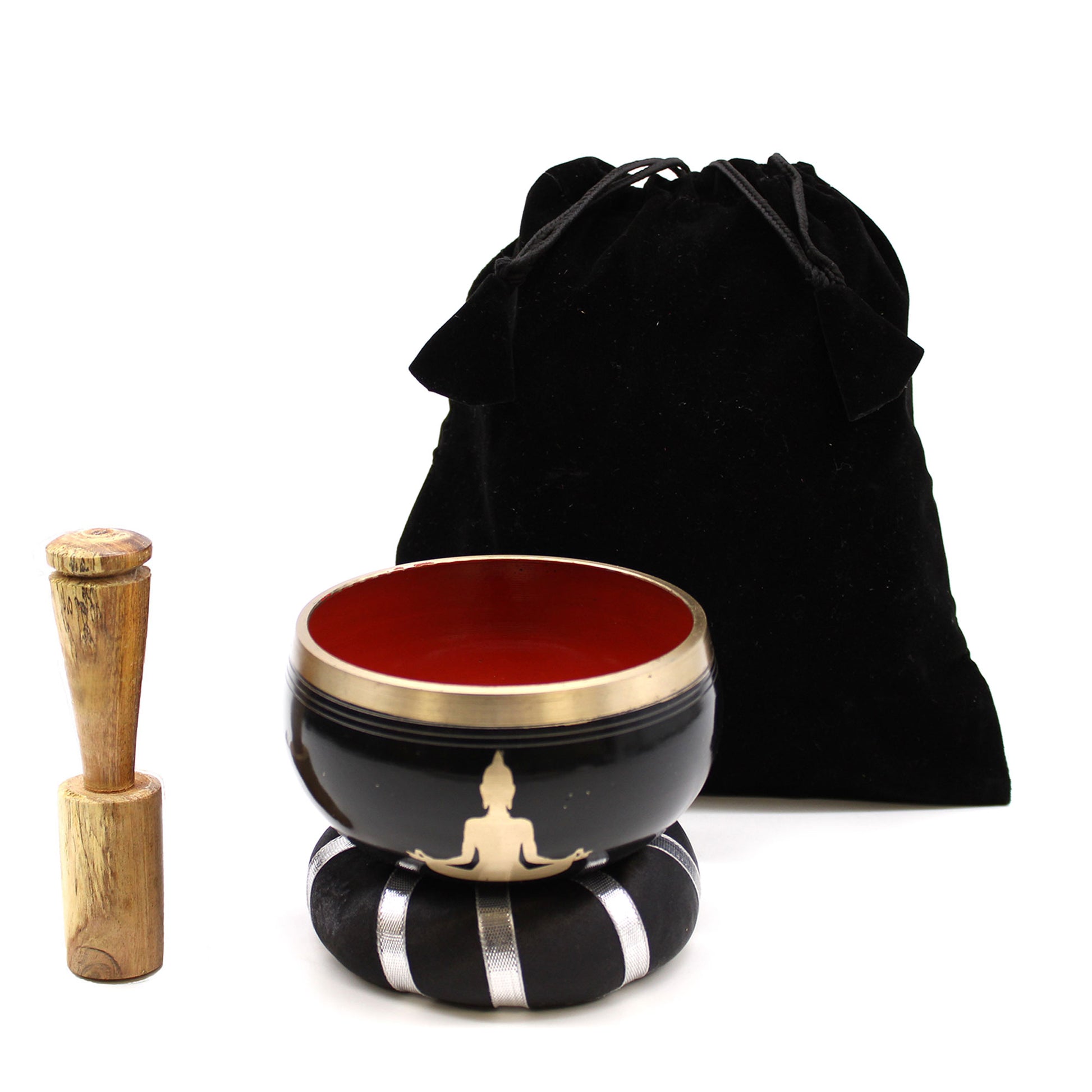 Buddha Singing Bowl Set- Black & Orange 10.7cm