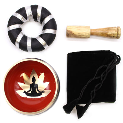 Buddha Singing Bowl Set- Black & Orange 10.7cm