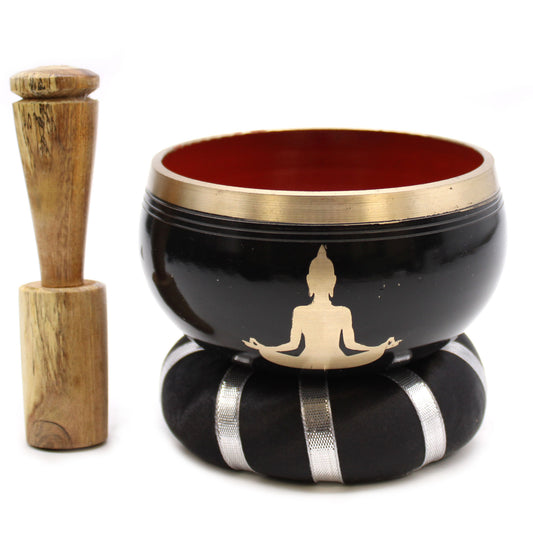 Buddha Singing Bowl Set- Black & Orange 10.7cm