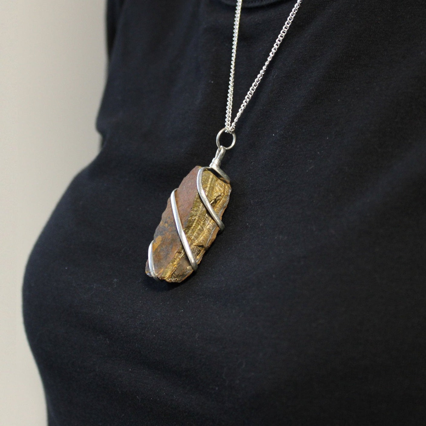 Wrapped Gemstone Necklace - Rough Tiger Eye