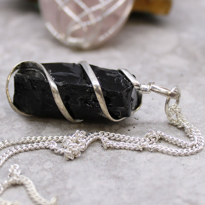 Wrapped Gemstone Necklace - Rough Black Onyx - Cosmic Serenity Shop