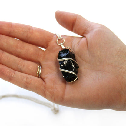 Wrapped Gemstone Necklace - Rough Black Onyx - Cosmic Serenity Shop