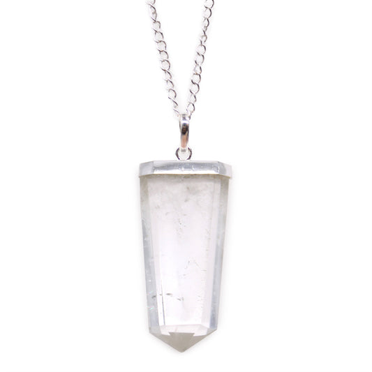 Indian Gemstone Flat Pencil Pendant - Rock Quartz