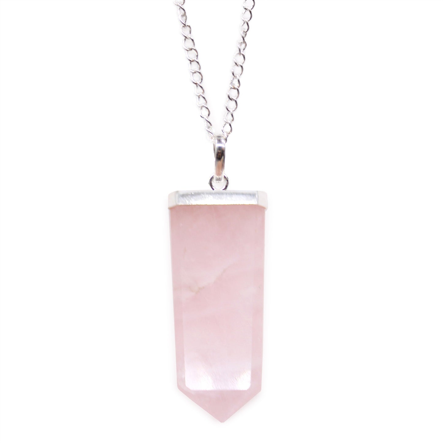 Indian Gemstone Flat Pencil Pendant - Rose Quartz