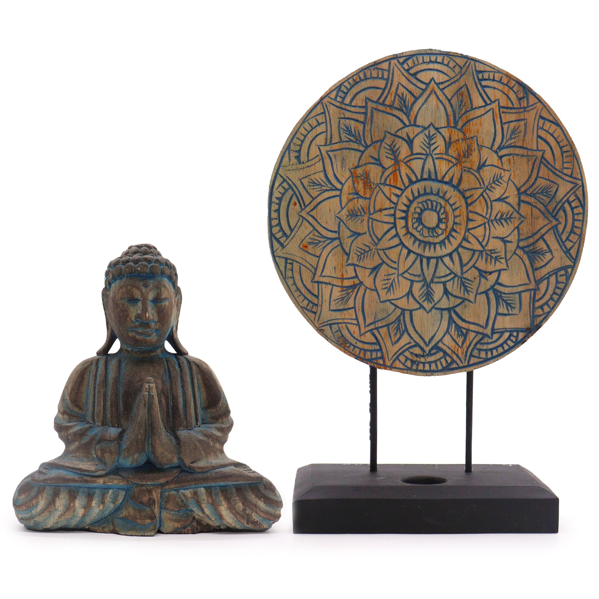 Buddha Feng Shui Set - Flower Mandala - Blue - Cosmic Serenity Shop