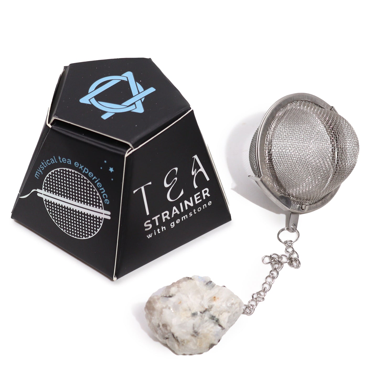 Raw Crystal Gemstone Tea Strainer - Rainbow Moonstone - Cosmic Serenity Shop