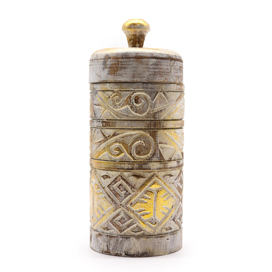 Wooden Trinket Jar - White & Gold - Tall Container - CosmicSerenityShop