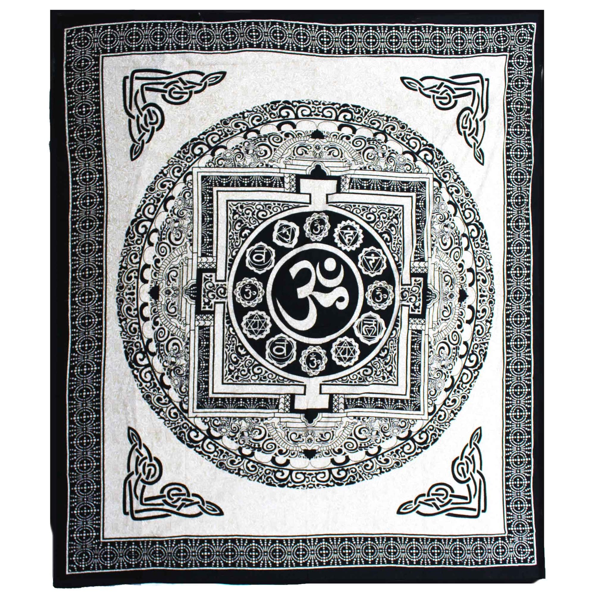 Double Cotton Bedspread + Wall Hanging - Mono - OM Mandala