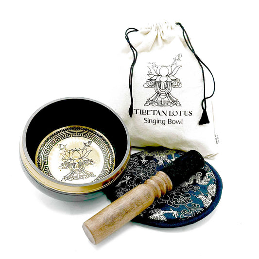 Hand Beaten & Engraved Singing Bowl Gift Set - Lotus Flower - Cosmic Serenity Shop