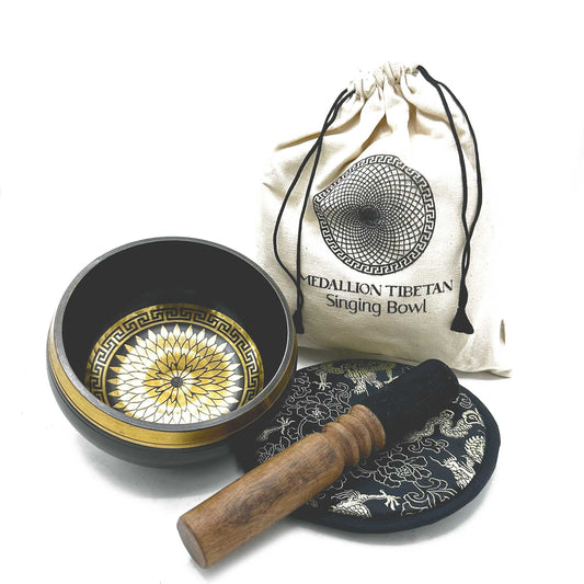 Hand Beaten & Engraved Singing Bowl Gift Set - Round Mandalas - Cosmic Serenity Shop