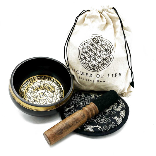 Hand Beaten & Engraved Singing Bowl Gift Set - Flower of Life - Cosmic Serenity Shop