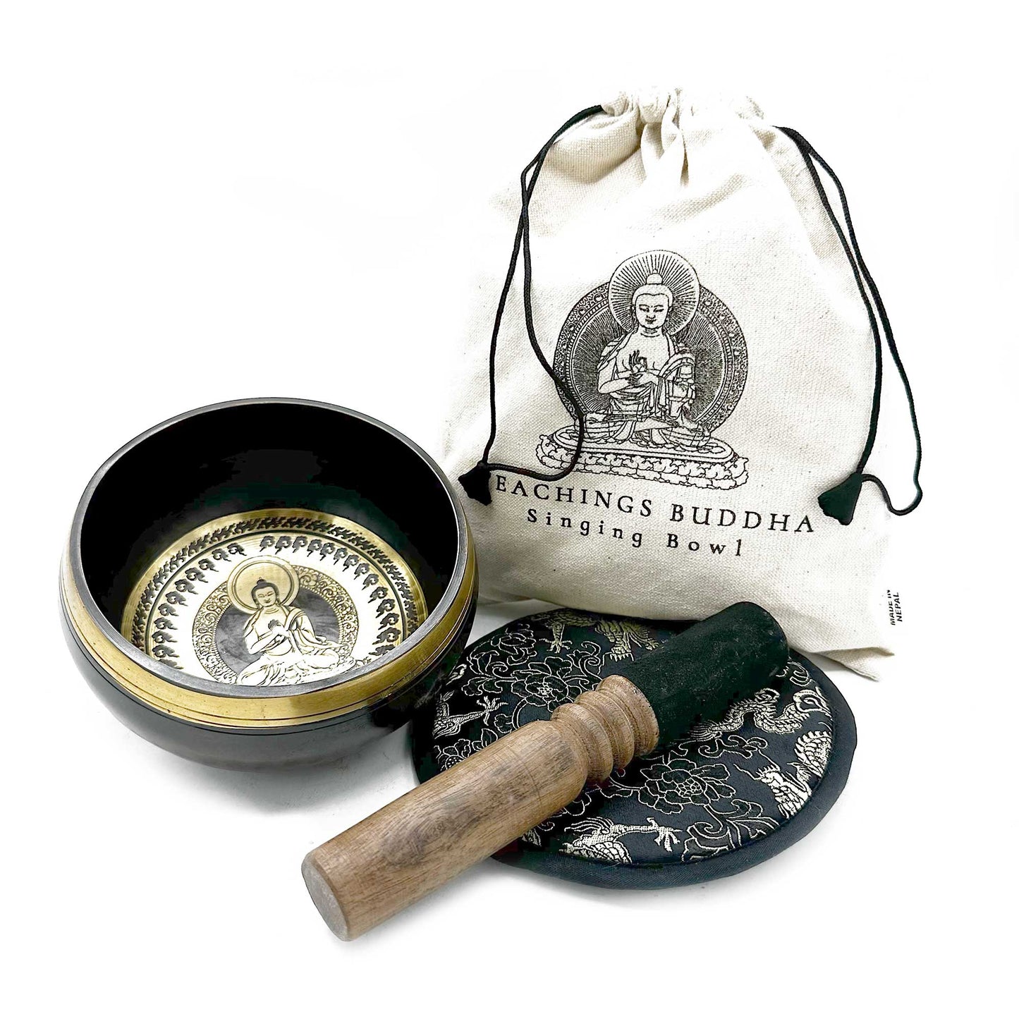 Hand Beaten & Engraved Singing Bowl Gift Set - Buddha Teachings - Cosmic Serenity Shop