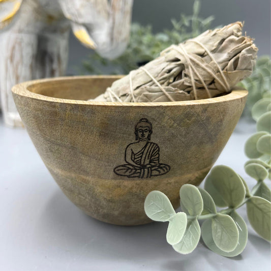 Wooden Smudge & Ritual Offerings Bowl - Buddha - Cosmic Serenity Shop