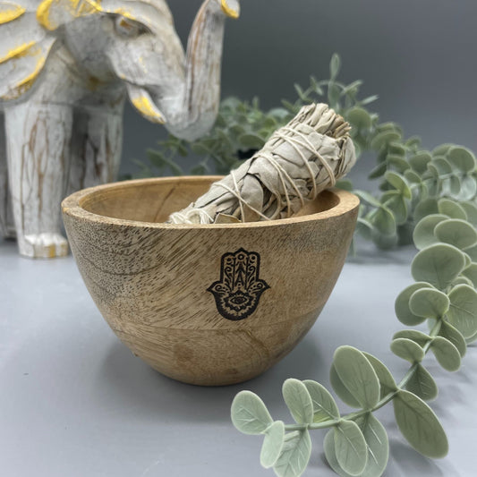 Wooden Smudge and Ritual Offerings Bowl - Hamsa - Cosmic Serenity Shop