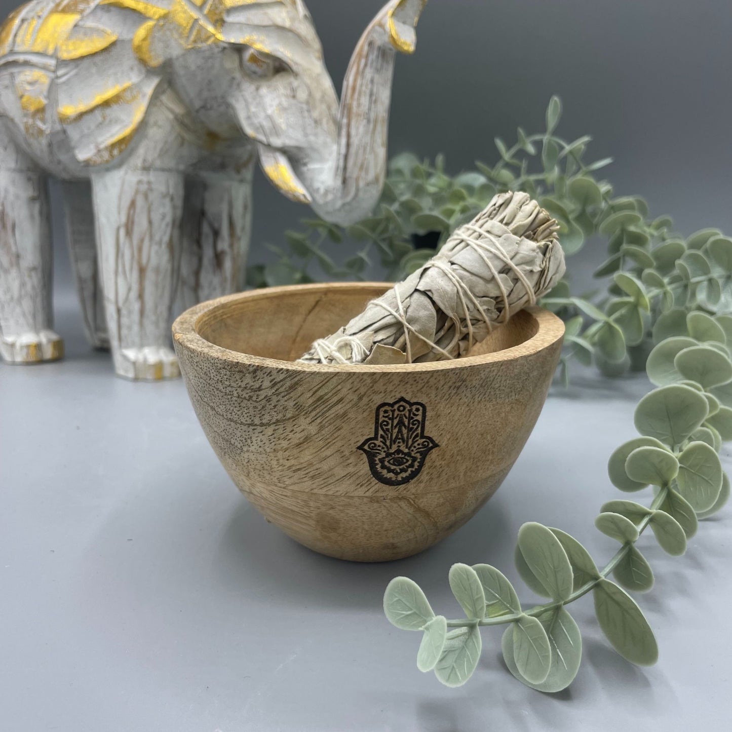 Wooden Smudge and Ritual Offerings Bowl - Hamsa - Cosmic Serenity Shop
