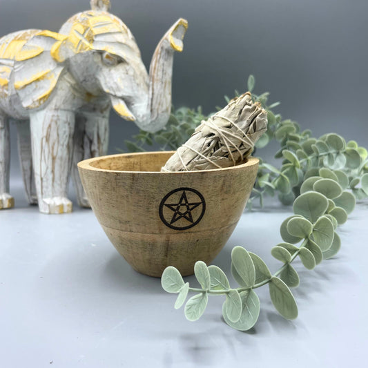 Wooden Smudge and Ritual Offerings Bowl - Pentagram - Cosmic Serenity Shop