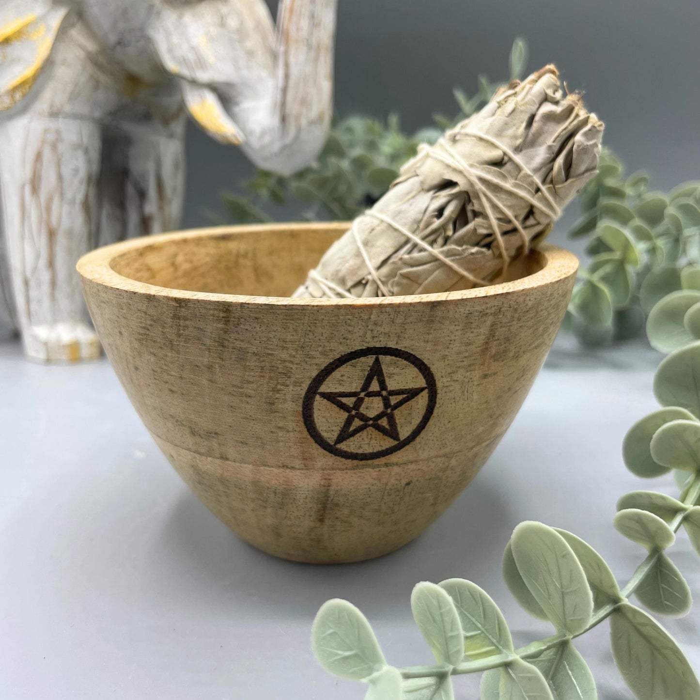Wooden Smudge and Ritual Offerings Bowl - Pentagram - Cosmic Serenity Shop